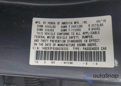 2016 Honda Accord Touring из США, поврежденный, VIN 1HGCR3F90GA026355